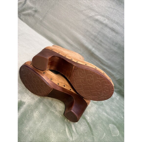 Y2K UGG Boots Lynnea Womens Sz 7 Fold Over Tan Suede Shearling Lined Clogs 3204 - Picture 3 of 9
